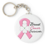 Breast Cancer Survivor Flower Ribbon keychains