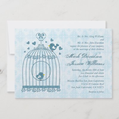 Wedding Card Bird Cage on Cute Bird Cage With Love Birds And Subtle Damask Background Wedding