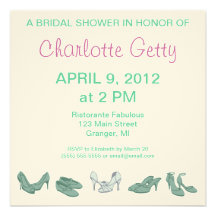 Bridal Shoes Bridal Shower Invitations Green/White