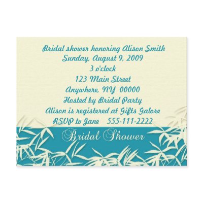 Bridal Shower Bamboo Turquoise Cream Post Card by StarStock