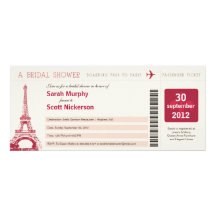 Bridal Shower Boarding Pass to Paris France Personalized Announcements