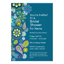Bridal Shower - Fun Floral Pattern - teal blue invitations