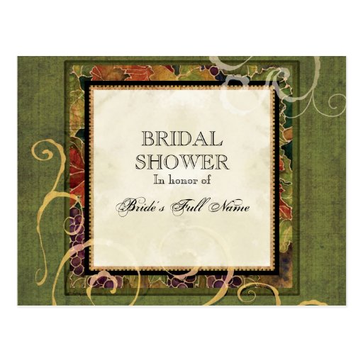 Bridal Shower Invitation Autumn Grape Leaf Postcards