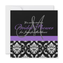 Bridal Shower Monogram Damask Invitations Purple