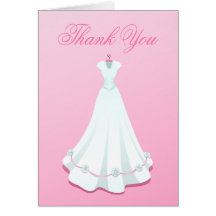 Bridal shower or wedding dress pink thank you greeting cards