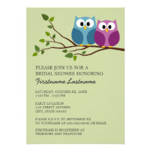 Bridal Shower with Owl Couple on Branch Custom Invite