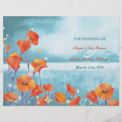 Wedding Program Wording on Red Teal Poppy Bifold Wedding Program Full Color Flyer By Bridalheaven