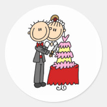 Bride and Groom Cut the Cake T-shirts and gifts Round Stickers