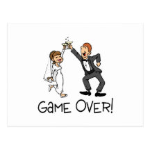 Bride and Groom Game Over Wedding Postcards