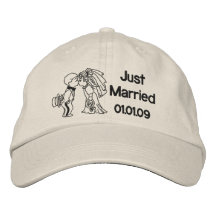 Bride and Groom Kiss - Just Married Embroidered Hat