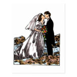 Bride and Groom Kiss on Beach Post Card
