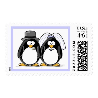 Bride and Groom Penguin Postage Stamps by jgoodedesigns