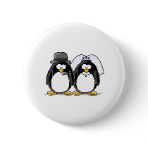 Bride and Groom Penguins Pinback Buttons