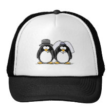 Bride and Groom Penguins Mesh Hats