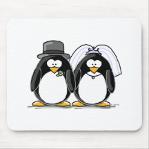 Bride and Groom Penguins Mouse Mat