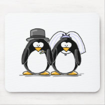 Bride and Groom Penguins Mouse Mat