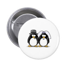 Bride and Groom Penguins Pinback Buttons