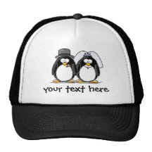 Bride and Groom Penguins with personalised text Hat