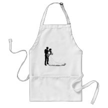 Bride and groom silhouette aprons