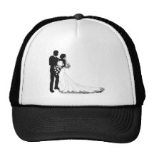 Bride and groom silhouette mesh hats