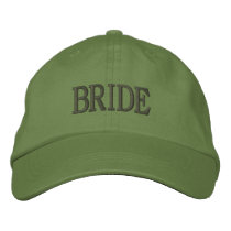 Bride cap in khaki with dark green font. baseball cap