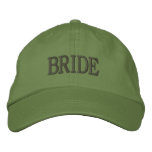 Bride cap in khaki with dark green font. embroidered hats