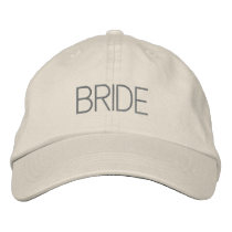 Bride cap in off white with dark grey font. embroidered hat