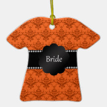 Bride gifts orange damask christmas tree ornaments