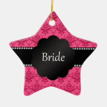 Bride gifts pink damask christmas ornament