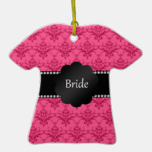 Bride gifts pink damask christmas ornaments