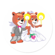 bride groom bears holding candles sticker