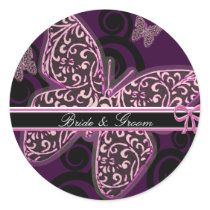 Bride Groom Butterflies Swirl Purple Black White