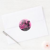 Bride & Groom Butterflies Swirls Pink Black &White