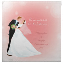 Bride & Groom Romantic Kiss Pink Wedding Printed Napkin