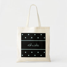 Bride Tote Bag -- Blue Polka Dots on Black  Bag
