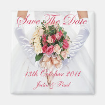 Bride With Bouquet - Save The Date Refrigerator Magnets