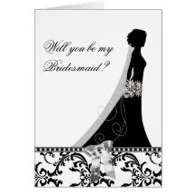 Bridesmaid Card with Damask Bridal Veil Bow
