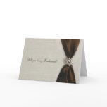 Bridesmaid Invitation, Brown Satin Ribbon cards