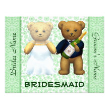 Bridesmaid Teddy Bears Apple Green Wedding Invite