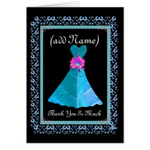 BRIDESMAID Thank You - BLUE Gown and Lace Trim Cards