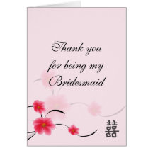 Bridesmaid Thank You Card Pink Blossom Double Ha