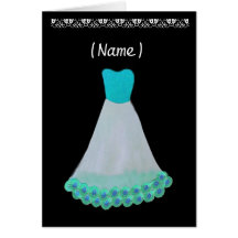 Bridesmaid TURQUOISE & WHITE Gown & Flowered Trim Card