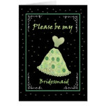 Bridesmaid Wedding Invitation Green Flowered Gown Card