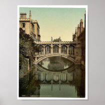 Bridge of Sighs, Cambridge, England vintage Photoc Poster