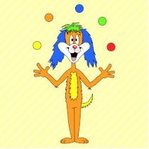 Bright and Colourful Cartoon Dog Juggling. Photo Cutout