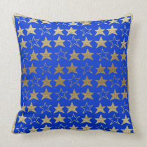 Bright Blue and Gold Star Throw Pillow pillows