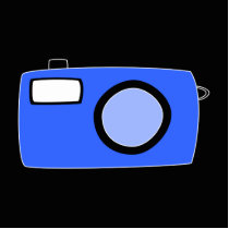 Bright Blue Camera. On Black. Photo Cutouts