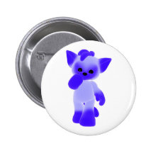 Bright Blue Kitty Pinback Buttons