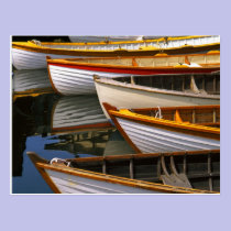 Bright coloured boats at the Wooden Boat Centre postcards