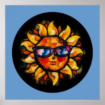 Bright Colourful Expressionist Sun with Sunglasses Posters